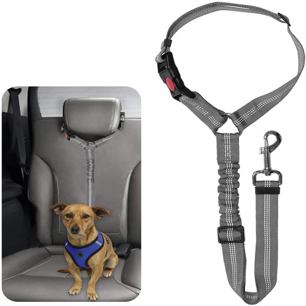Cinturón de seguridad de coche para mascotas dos en uno, correa de plomo, cinturón de seguridad de asiento trasero, arnés ajustable para collar para perros y gatitos, accesorios para mascotas