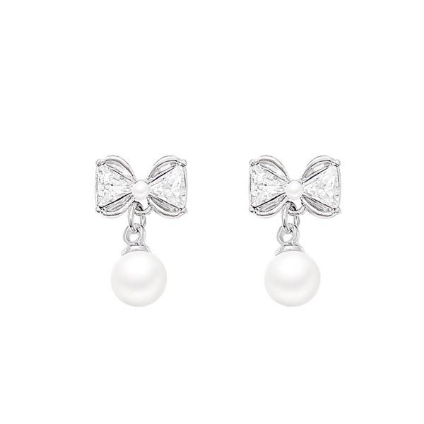Maison De She Women'S Earrings Pure Cubic Ribbon Pearl Drop Bce009