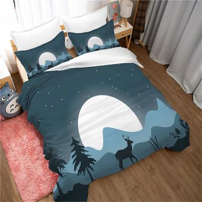 Ensemble Housse de Couette Montagne Forêt et Clair de Lune Brillante Paysage Élan Ensemble de Literie Montagne Taille King Housse de Couette Douce en Polyester