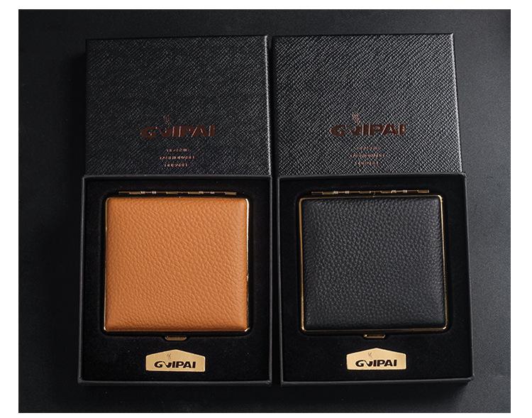 Elegant Cowhide Cigarette Case - 20-Piece Capacity, Men's Fashionable Moisture-Proof & Pressure-Proof Storage Box.