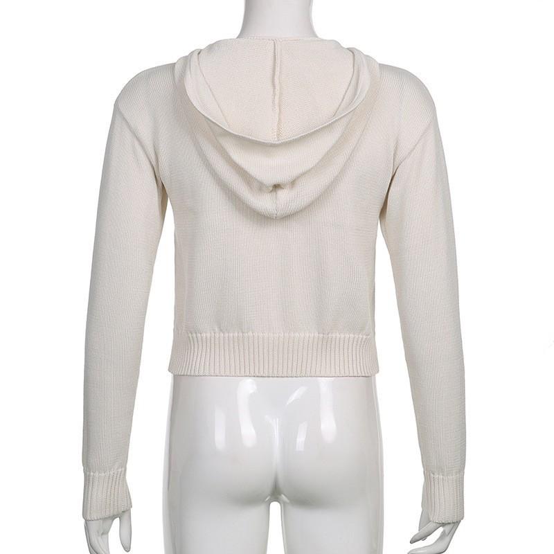 Autumn and Winter Women's Warm Hooded Zip Cardigan Pockets Solid Colour Jacket Short Temperament Tops