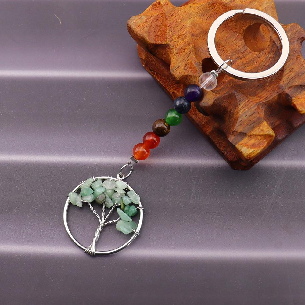 Gold Natural Crystal Colorful Stone Tree Of Life Keychain, Bag Pendant Pendant, Chakra Keychain K62