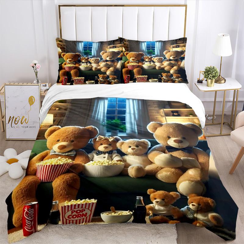 3pcs Anime Teddy Bear Bedding Set - Includes One Quilt Cover and Two Pillowcases (No Core) - Perfect for Bedroom and Guest Room Decoration,