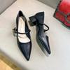 2024 Woman Elegant Summer French Pointed Toe Mary Janes Casual Chunky Heels Female Retro Shoes Low Heeled Women Shoes