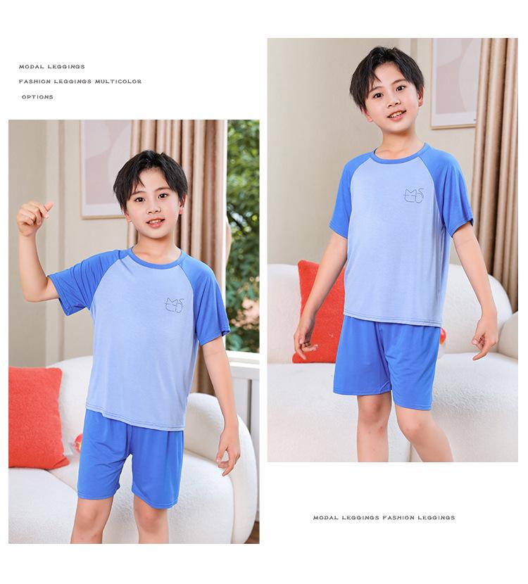 Modal Summer Pajamas: Ice Silk Short-Sleeve Set for Boys and Girls 