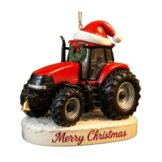 Yousheng Christmas Ornament Tractor Wearing Xmas Hat Charm Festive Hanging Decoration Holiday Seasonal Home Accent