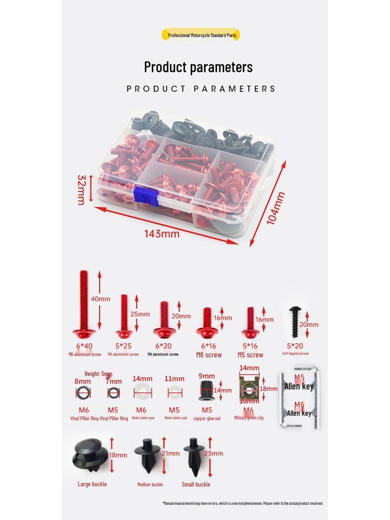 Śruby kolorowe do szyby motocyklowej ze stopu aluminium (177/183/198 szt.)