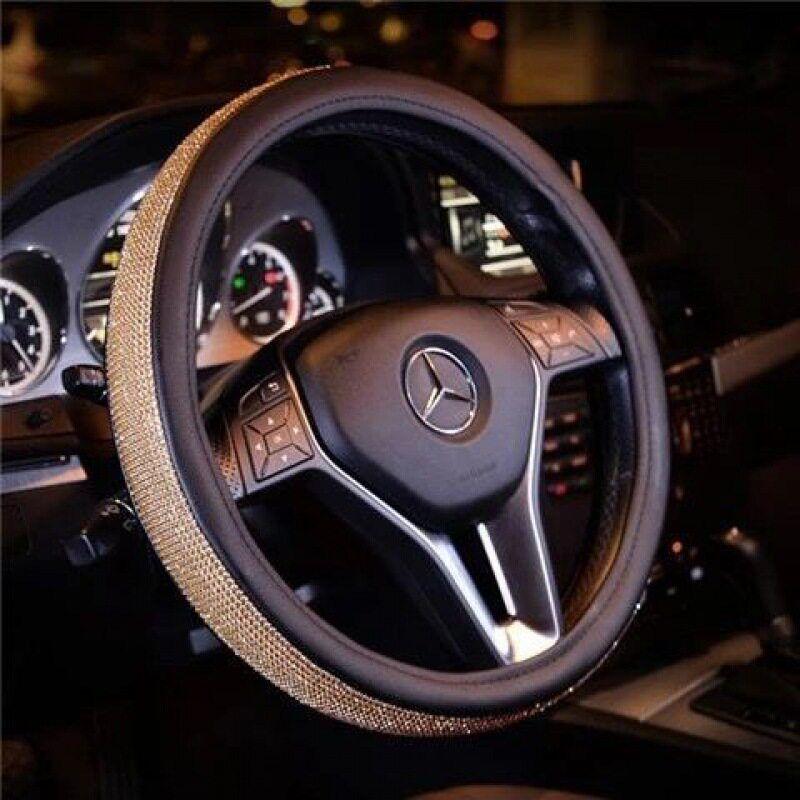 Universal Car Steering Wheel Cover with Diamonds, Fashionable Crystal, Cute Full Diamond Anti-Slip Handlebar Cover for Men and Women Decoration