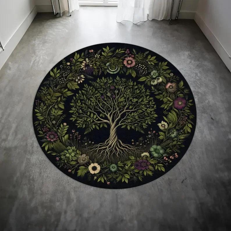 Tree of Life Rug William Morris Rug Carpet Morris Style Art Botanical Leaves Circle Carpet Floral Accent Rug Nature Round Rugs