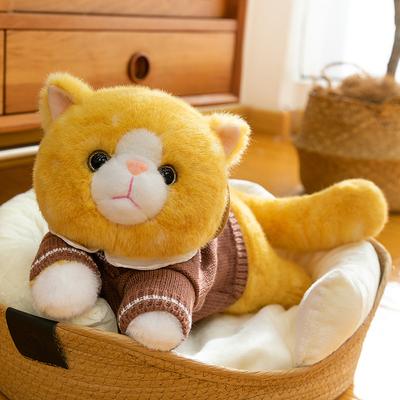 Simulation Lying Posture Dressing Three-flower Cat Plush Toy Children Sleeping Throw Pillow Office Ornament Girl Birthday Gift