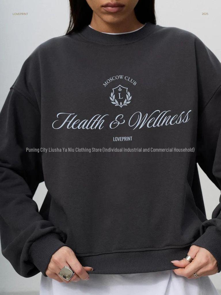 2025 Autumn/Winter Retro Print Thick Round Neck Sweatshirt