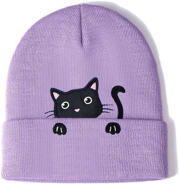 Women's Cat Embroidery Knit Hat - Cute Gift for Cat Lovers