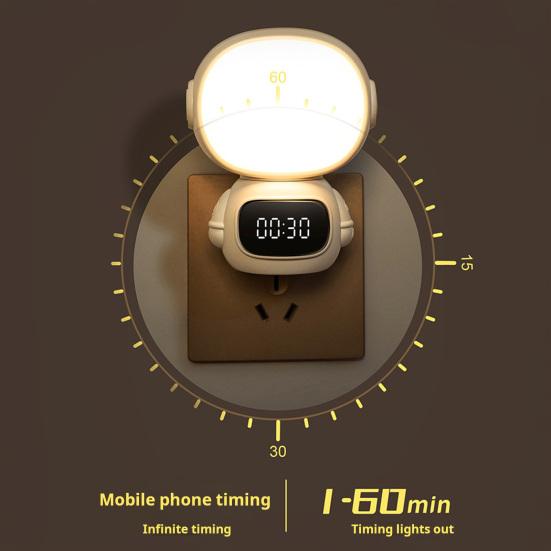 LED Night Light Plug-in with Clock Remote Control Flicker Free Eye Protection 3 Light Colors Dimmable Night Lamp