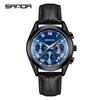 Sanda Men's Six-Needle Moon Phase Quartz Watch - High-End, Waterproof, Luminous, Leather Strap