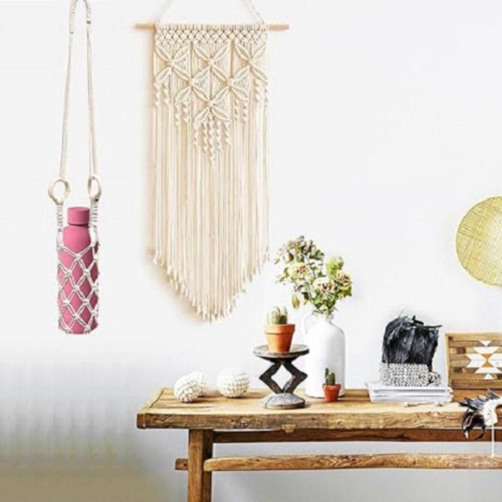 Bohemian Hanging Bottle Net Bag Hand-woven Hollow Out Knitting Water Bottle Holder Decorative Cotton Rope