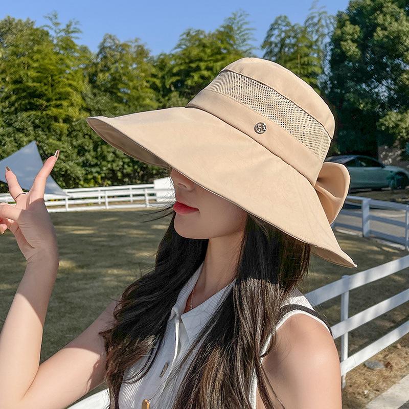 Sunscreen Bucket Hat Women's Summer Outdoor Outing Eaves Breathable Bow Sun Hat UV-proof Mountaineering Basin Hat