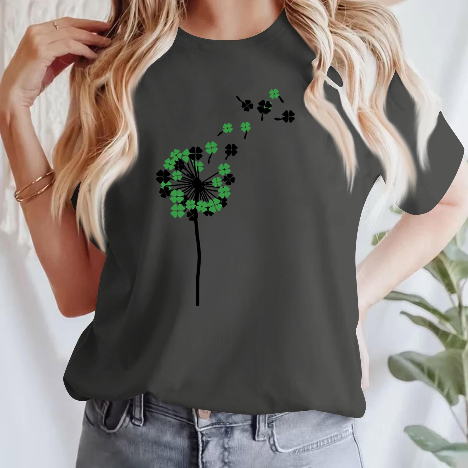 

Жіноча повсякденна футболка з принтом і круглим вирізом, пуловер з короткими рукавами S