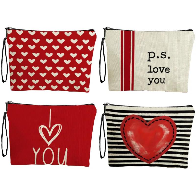 Women'S Makeup Bags,Polyester,Love & Letter Print,Zippered Cosmetic Pouches,Perfect Gift for Holidays & Outdoor Travel, Unisex