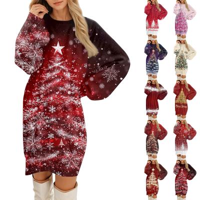 Women's Round Neck Casual Long Sleeve Plush Dresses