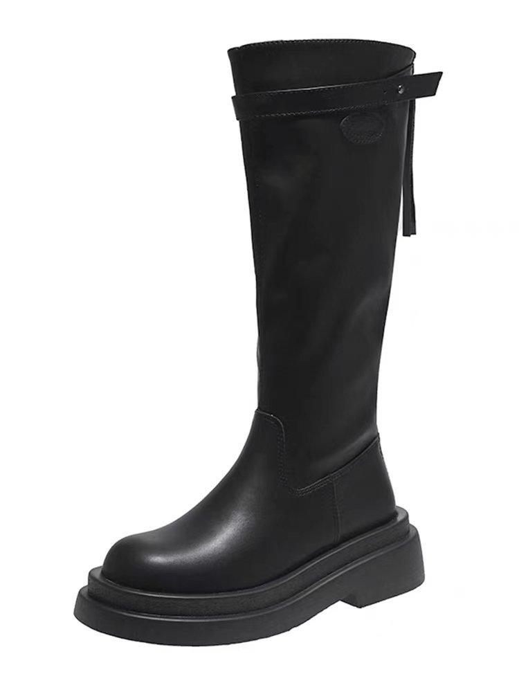 

Французские ботинки женские осенние новые модные универсальные ретро на толстой подошве, но тонкие до колена 39