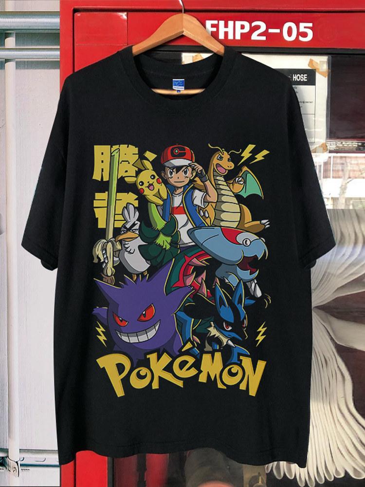 Pokémon Pokémon Cartoon Animation BigSized Loose Summer Boys and Girls Printed ShortSleeved TShirt