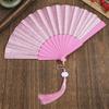 Plastic Folding Fan Tassels Handheld Fan Portable Gold Powder Fan  Home Decoration