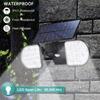 LED Double Head Solar Wall Spotlight with Motion Sensor for Outdoor Garden and Courtyard Lighting.