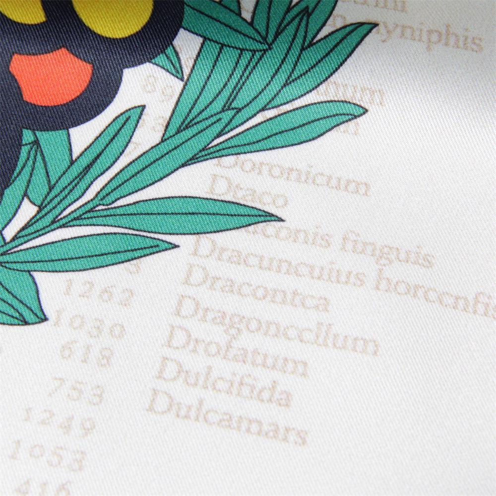 New Silk Scarves Wraps Plant Catalog Printed Twill Silk Scarf Women Shawls Luxury Design Hijab Fashion Square Curled Scarf