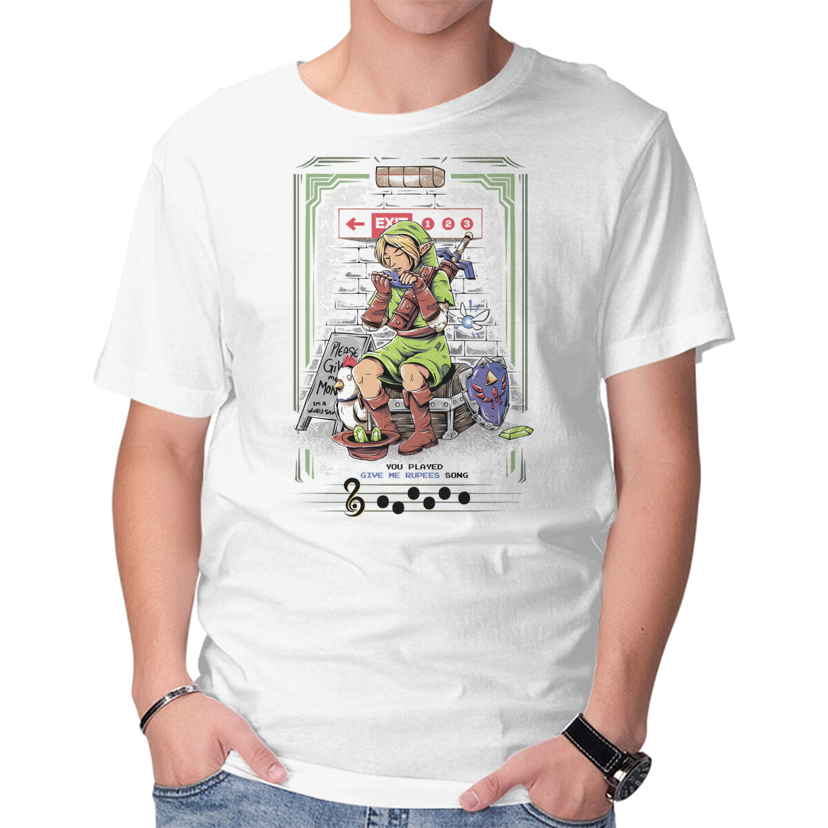 Unisex Crew Neck T-Shirt Zelda Sad Song Graphic Short Sleeve Casual Tee M