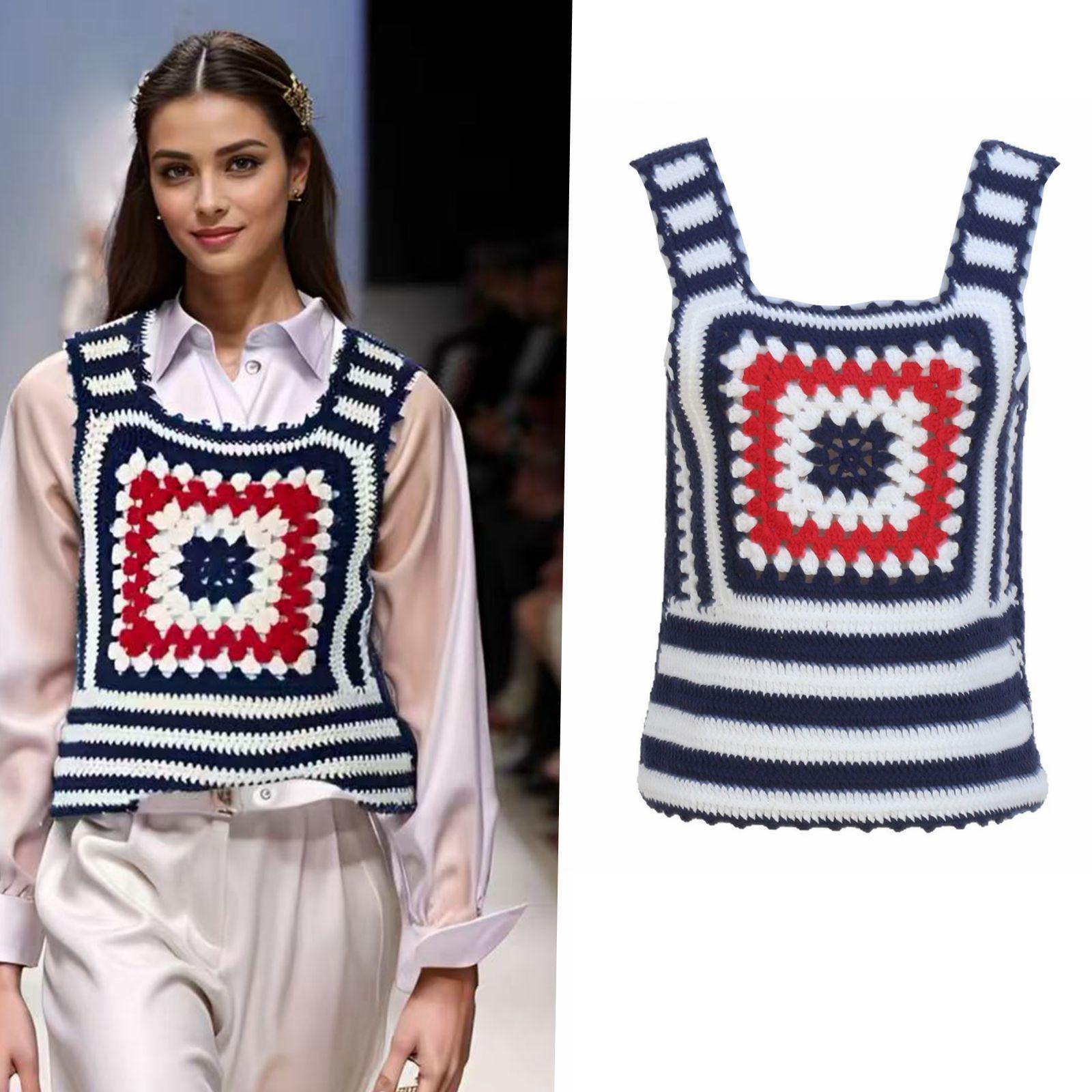 

Bohemian Ethnic Round Neck Spaghetti Strap Knit Vest Top for Women L
