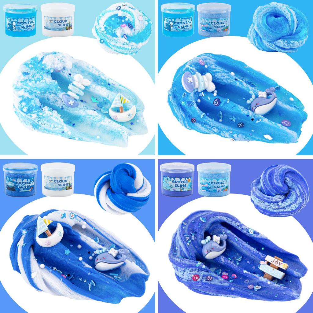 Festive Fluffy Cloud Slime Kit, Soft Stretchy Non-Sticky Crystal Mud, DIY Sensory Sludge for Holiday Stress Relief Gifts