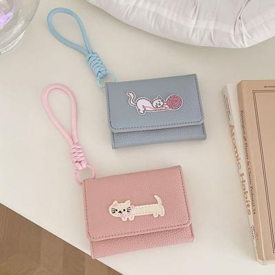 Cute Cat Women Three Fold Wallet Kawaii Student Card Coin Purse Ins Cartoon Money Bag  Card Holder