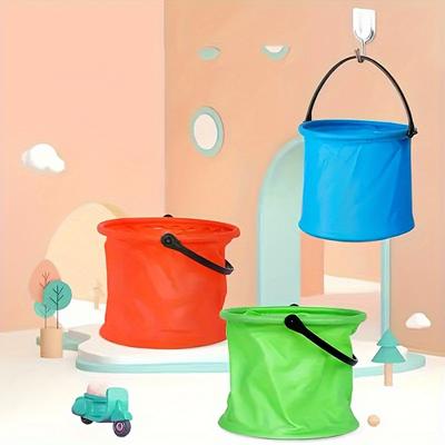 Collapsible Beach Bucket with Handle, Art Supplies Wash Pen Holder PVC Paint Barrel Watercolor Bucket