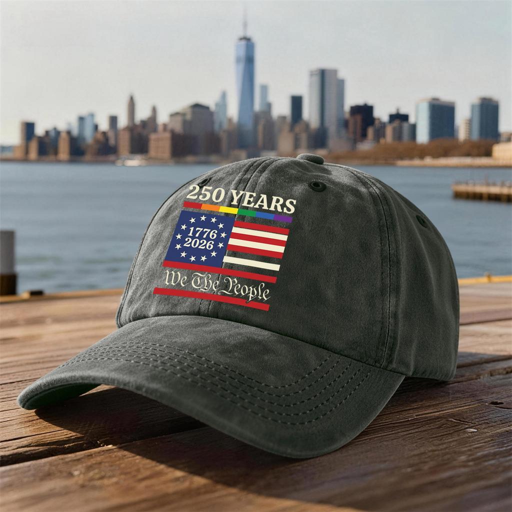 Unisex 250 Years Anniversary Baseball Cap with Vintage Washed Finish and Embroidered We The People Print Adjustable Fit