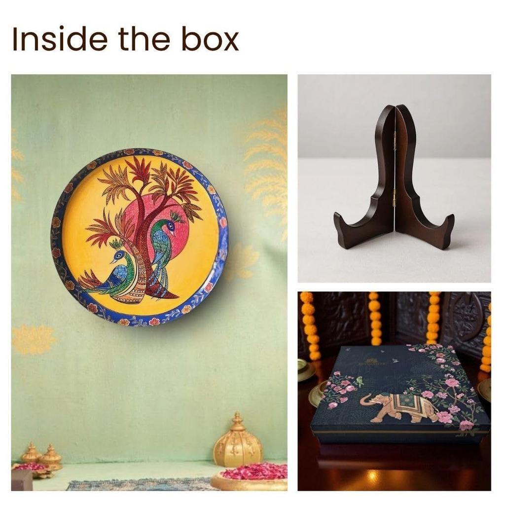 Metal Gondh Single Wall Plate for Home Decoration with 10 Inch Stand|Wall Arts For Living Room,Bedroom and Office Decor|Aesthetic Room Decor Items