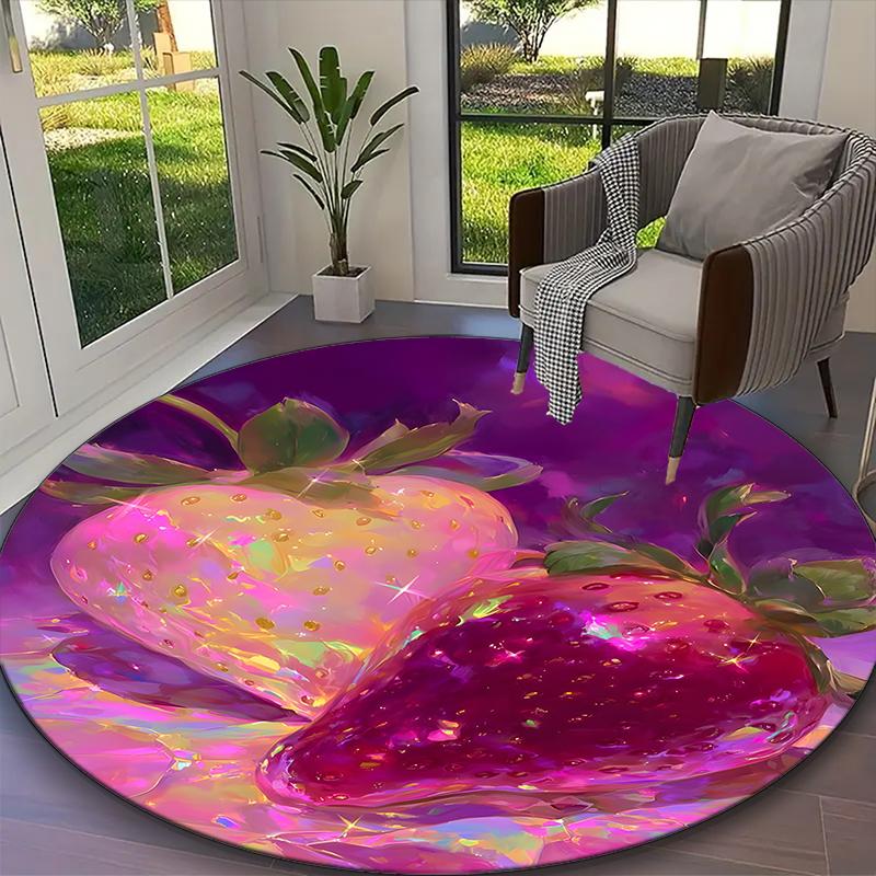 1pc Diamond Strawberry Rug, Digital Printed Home Chair Sofa Mat, Durable Office Round Carpet, Beautiful Festival Decorations