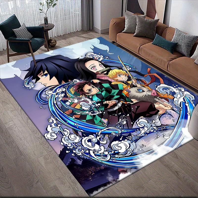 Demon Slayer Retro Style Square Area Rug, Non-Slip Floor Mat for Bedroom, Perfect Gift for Fans