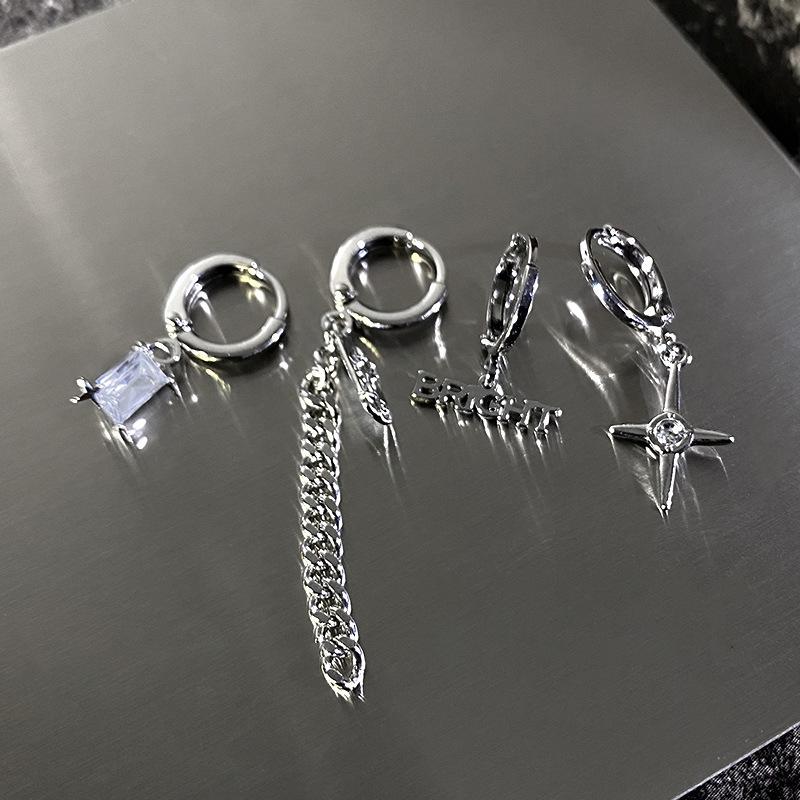 Dark Style Japanese & Korean Heart Stud Earrings & Ear Cuffs Set - Chic, Sweet, Trendy Six-Piece Jewelry for Cool, Spicy Girls