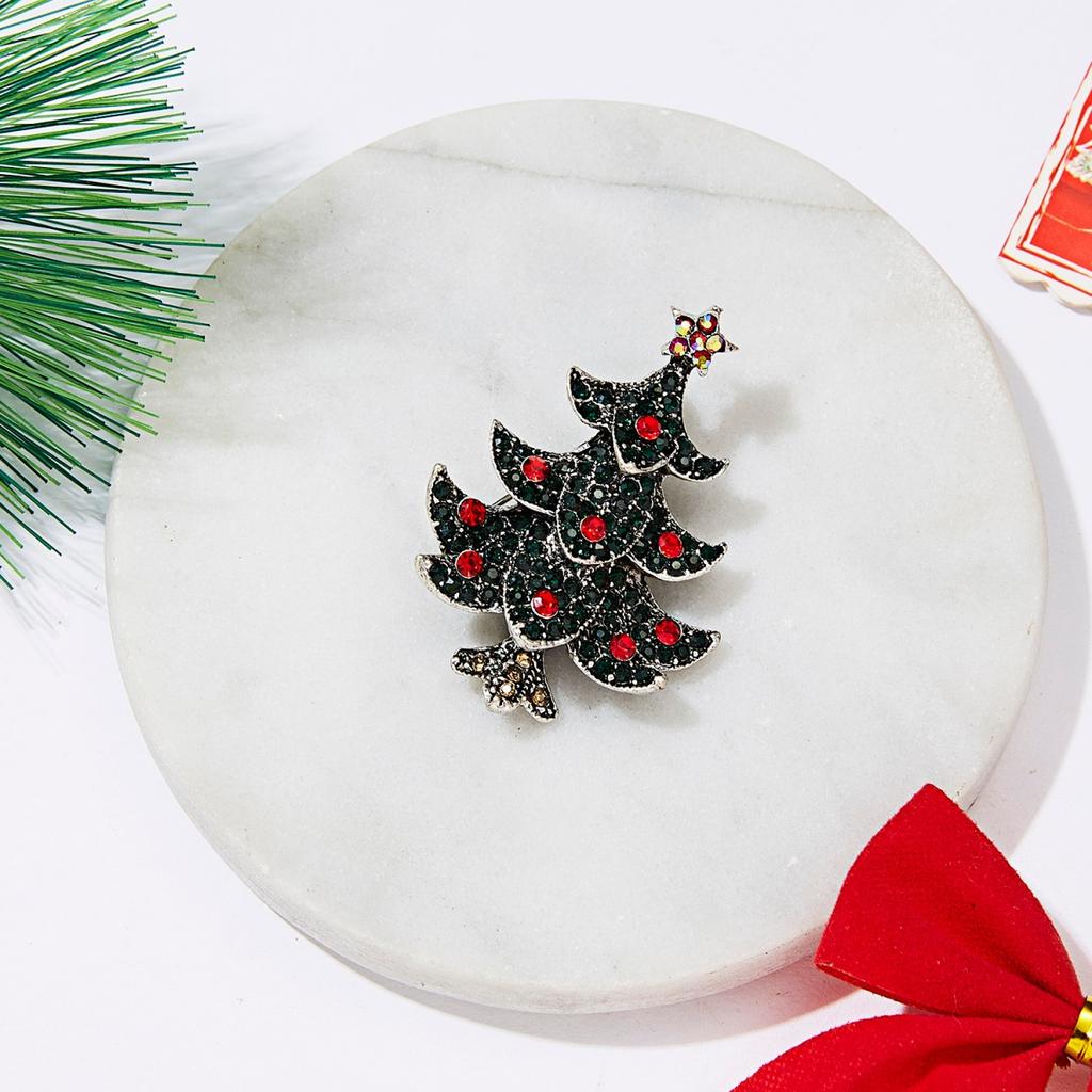 Vintage Full Rhinestone Star Christmas Tree Enamel Brooches Pins Xmas Tree Badge Holiday Coat Bag Jewelry Gifts For Women Men
