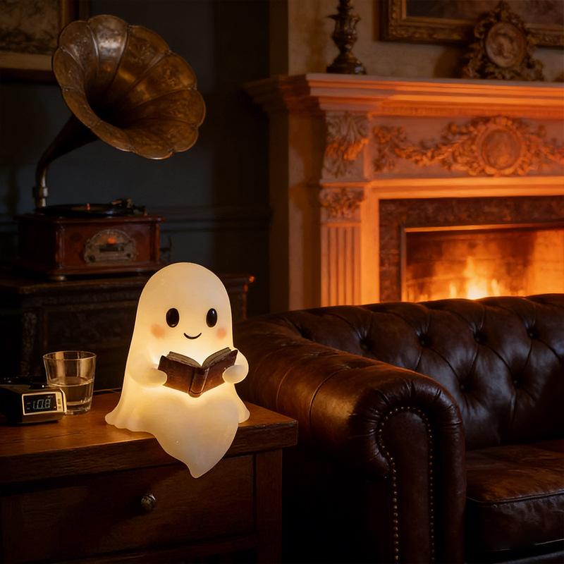 Halloween Ghost Reading Book Statue Ornament Resin Craft Home Decor Desk Gift