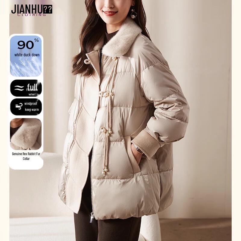 Jianhu Women's Mid-Aged Winter Duck Down Jacket with Fur Collar