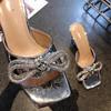 2024 Women's European & American Satin Rhinestone Stiletto Heels: Square Toe, Bow Design, Plus Size