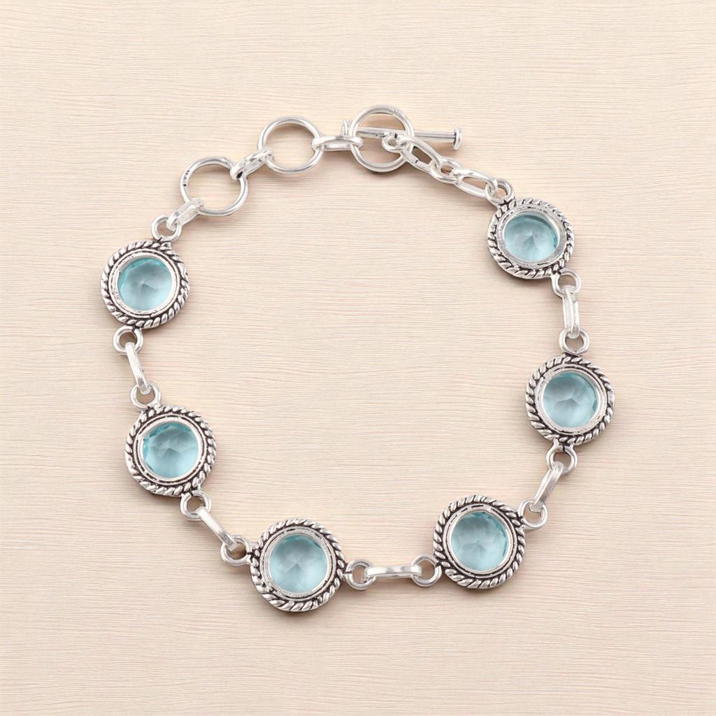 Sky Blue Topaz Gemstone 925 Sterling Silver Handmade Jewelry Boho Bracelet 7-9" RB-16-10