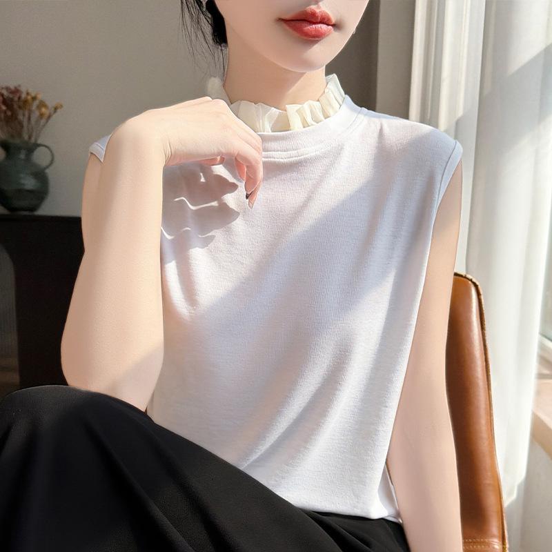 2026 Spring/Summer Women's Color Block Tencel Wool Organza Sleeveless Knit Vest