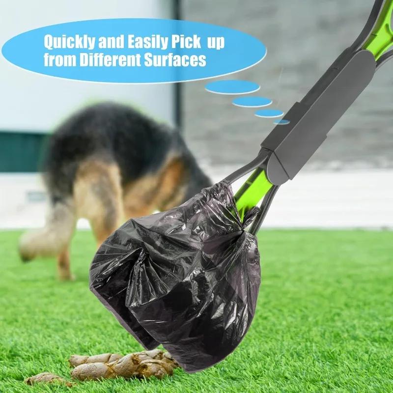 Long Handle Jaw Clamp Poop Scooper Heavy Duty Pet Waste Grabber Foldable Portable for Dogs Puppies Cats No Bend Tool