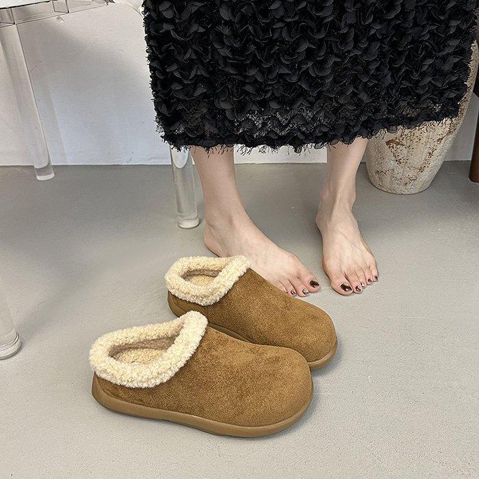Mao Mao Shoes Wear New Autumn and Winter Thick-soled Small Potatoes Birkenstock Head Half Slippers Piled Cotton Slippers