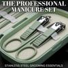 14-teiliges professionelles Morandi-Nagelset, Maniküre-Set aus Edelstahl mit Aufbewahrungsbox, Peeling-Feile & Nagelscheren für Salon & Reise