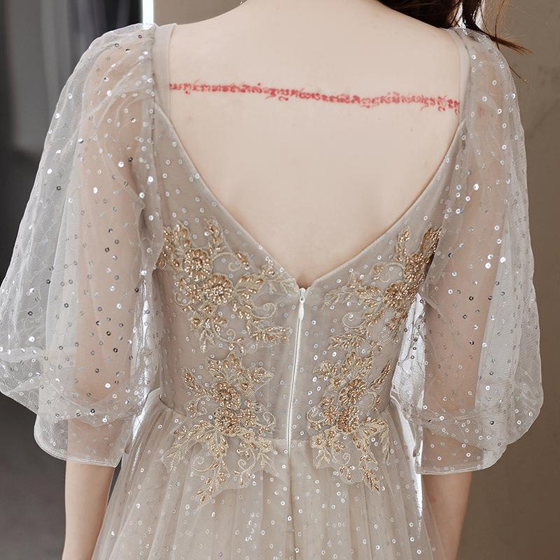 Banquet Evening Dress 1011 Summer Simple Bubble Sleeve Art Test Performance Dress Annual Meeting School Ceremony Gala Dress