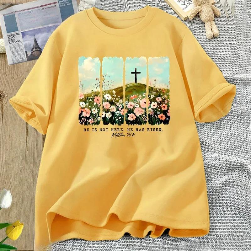 He Is Risen Wildflower Print Tshirt Spring Easter Designs Tshirt Women Trendy Easter Christian Jesus T Shirt Womens Clothing
