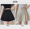 Large Black High-Waist Pleated A-Line Wide-Leg Shorts for Women